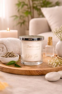Serene white tea candle setting