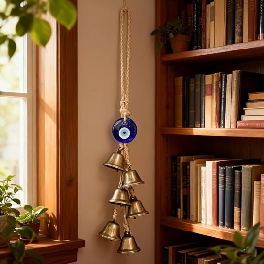 Suspension de porte à clochettes et œil bleu