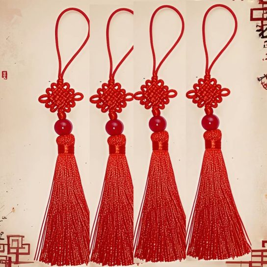 Lot de 4 mini-nœuds chinois rouges