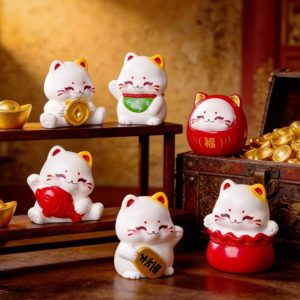 Lot de 6 mini-figurines Maneki-neko en résine