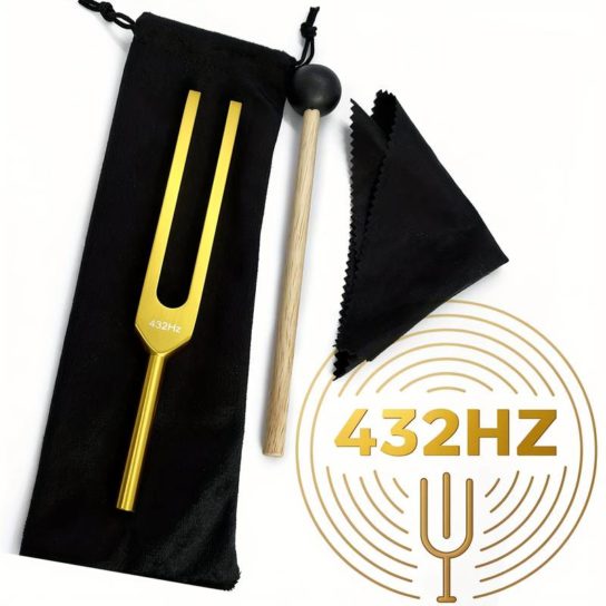Diapason doré 432 Hz avec maillet et pochette