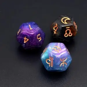 Dés astrologiques pailletés avec pochette