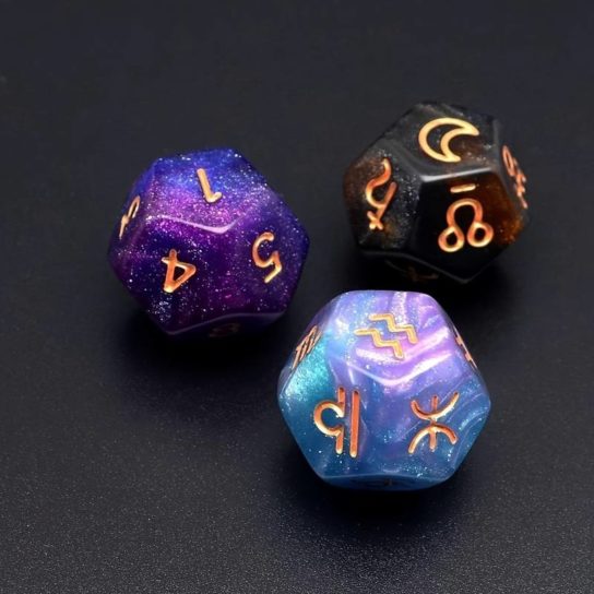 Dés astrologiques pailletés avec pochette