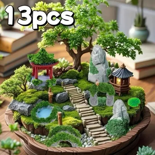 Lot de 13 décors miniatures pour jardin zen