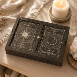 Boîte en bois pour tarot, deux compartiments