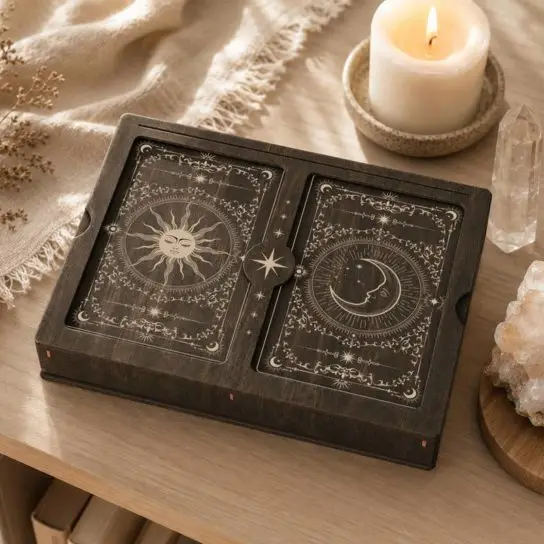 Boîte en bois pour tarot, deux compartiments